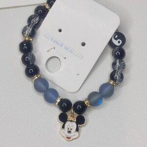 Colorful Kids Beaded Stretch Bracelet Black beads Mickey charm